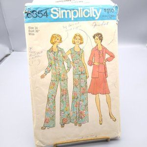 Vintage Sewing PATTERN Simplicity 6854, Misses and Womens 1974 Blouse Top Skirt